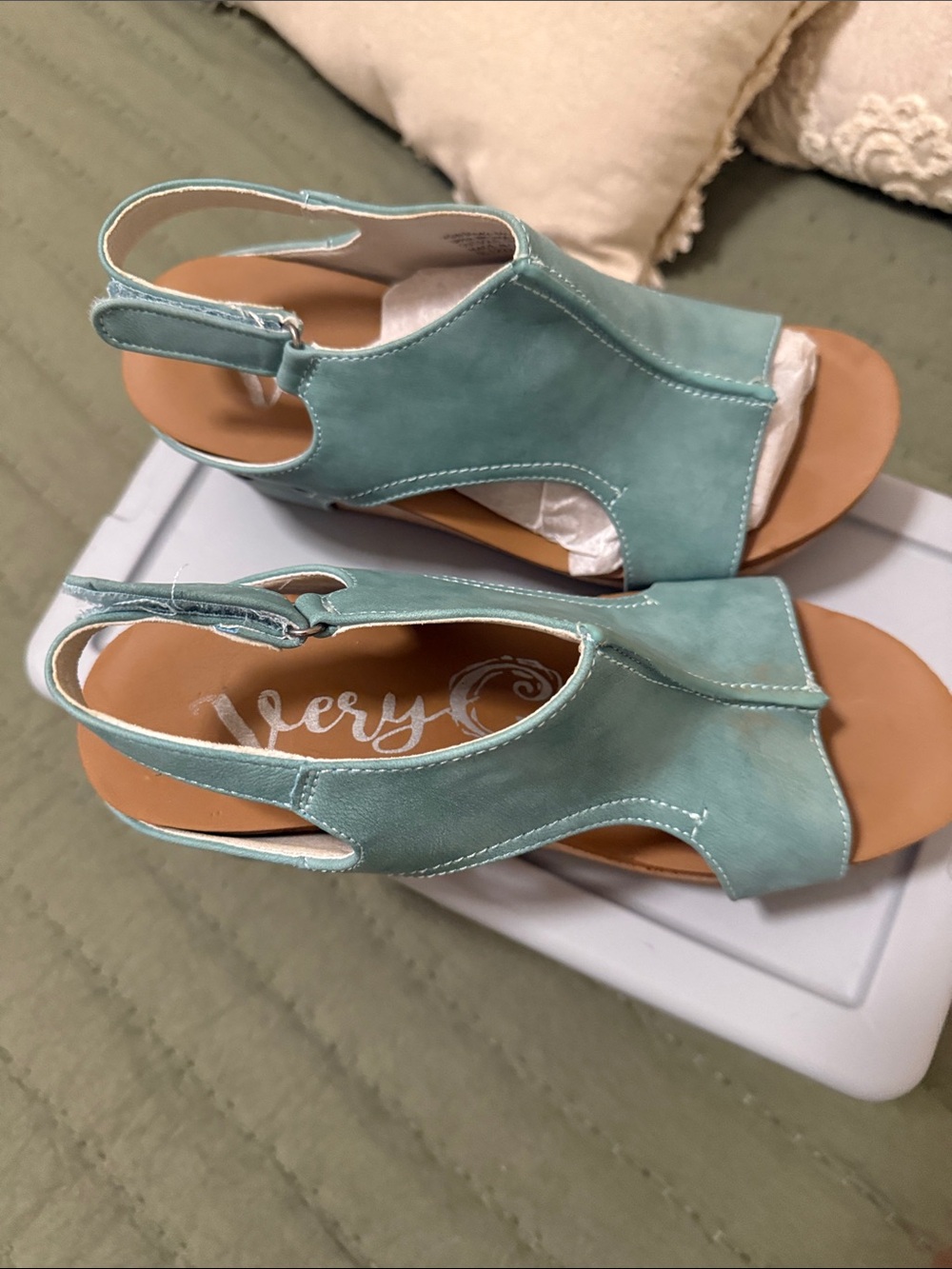 Very G Turquoise Open-Toe Slingback Sandals - Picture 5 of 5